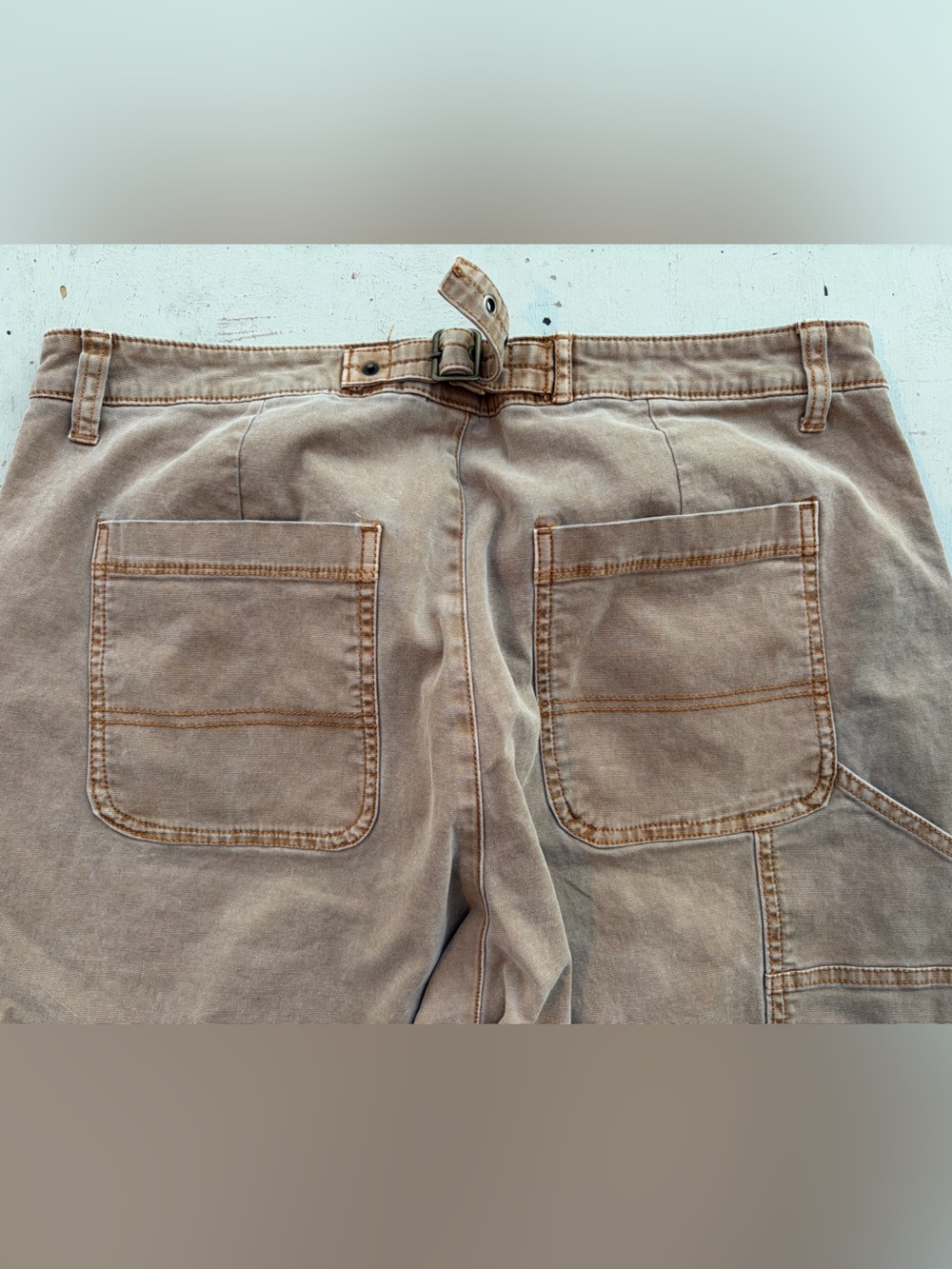 Women's Old Navy Pants Beige Solid 16 Military Buckle Back Workwear Fatigue City